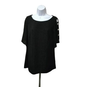 Alex Evenings Size Large Metallic Cut-Out Sleeves Black Sparkly Top